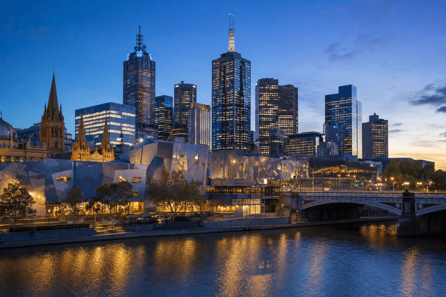 Melbourne city skyline at dusk